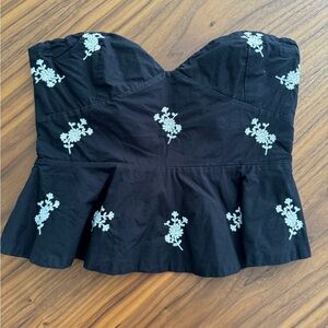 Zara Black Floral Embroidered Top